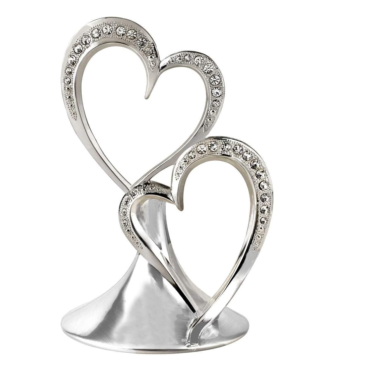 Wedding Cake Topper, Sparkling Love Interlocking Double Hearts, Engagement, Anniversary, Bridal Shower, 5.5-Inches, Metal with Rhinestones, Silver