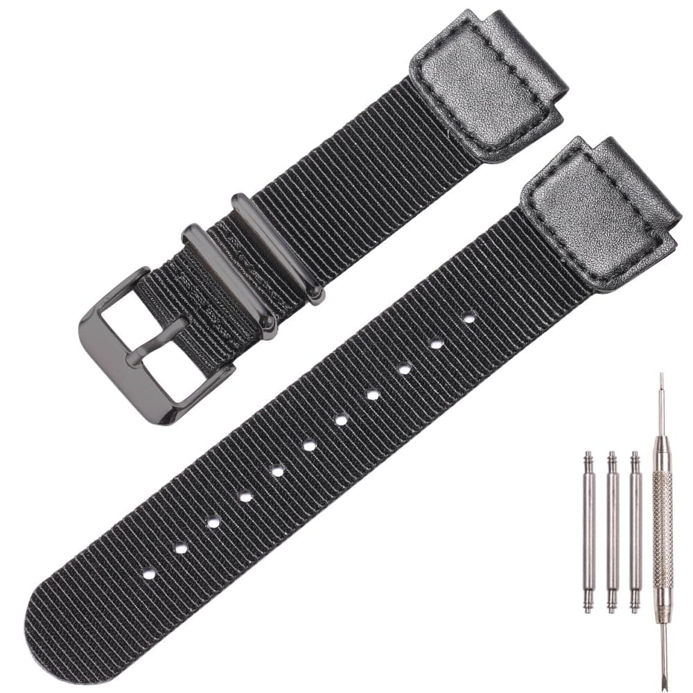 Military Nylon strap Compatible with Casio AE1200WH AE1500WH A158WA W800H SGW-300H 400 500 Men's stainless steel ring Replacement Watch band