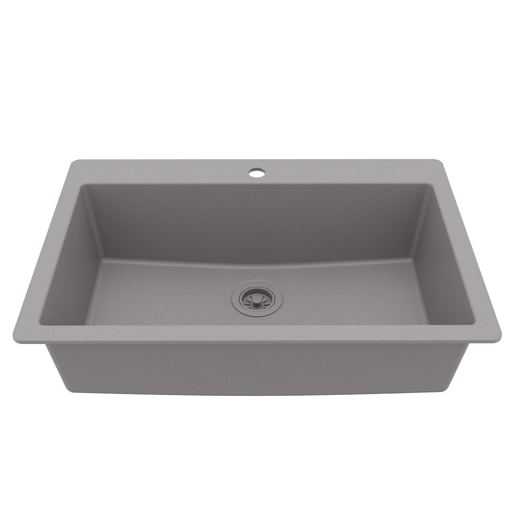 Karran 33" Drop-In Top Mount Quartz Composite Single Bowl Kitchen Sink in Grey – Extra Deep 9" Basin, Heat Resistant, Sound Dampening, Easy Clean Surface