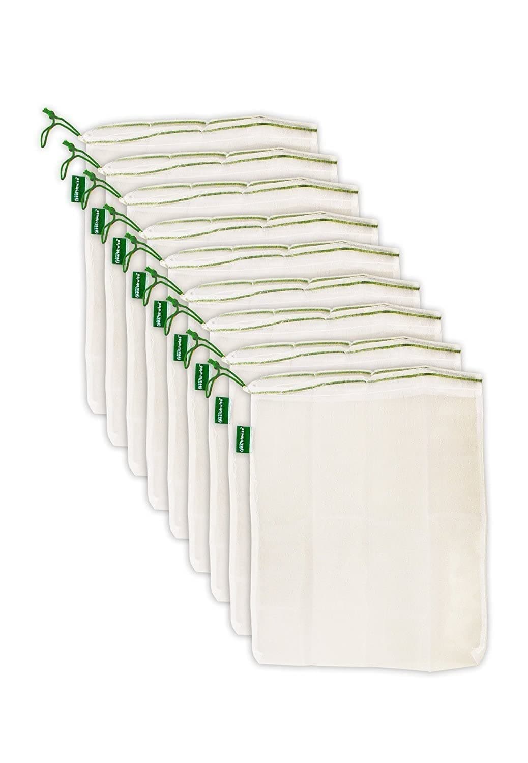 Earthwise Reusable Mesh Produce Bags - Washable Set of 9 Premium Bags, Transparent Lightweight, Strong See-Through Mesh for Shopping, Transporting and Storing Fruits and Veggies.