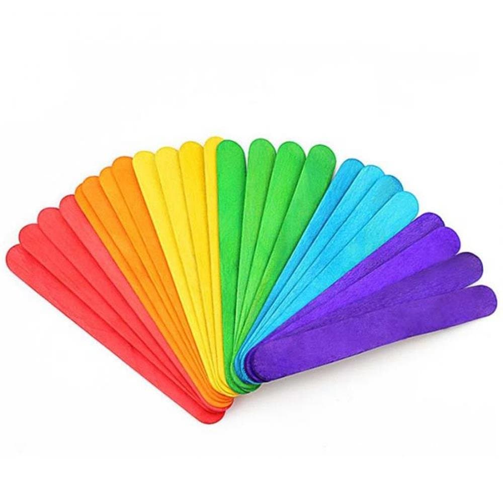 100 Pcs Coloured Lollipop Popsicle Sticks Plant Labels, Diligencer Natural Wooden Ice Cream Sticks Kids Hand Craft Making DIY Ice Cream Popsicle Sticks