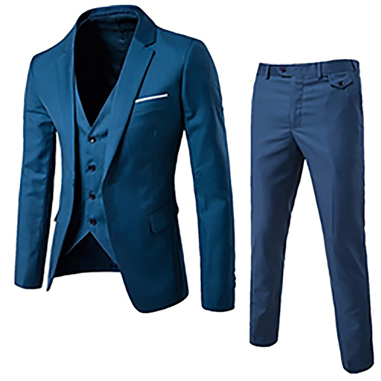 Men's Slim Fit 3 Piece Suits Notch Lapel One Button Business Wedding Prom Suit Jacket Blazer Tux Vest & Trousers