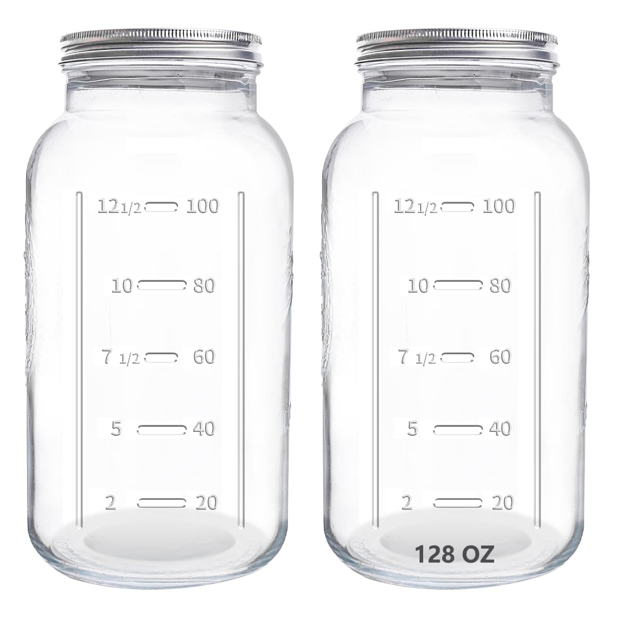 128 oz Mason Jars Extra Wide Mouth 2 Pack, 1 Gallon Glass Large Jars with Airtight Lid, Safe for Food Storage,Curing, Fermentation and Preservation(Not standard wide mouth)