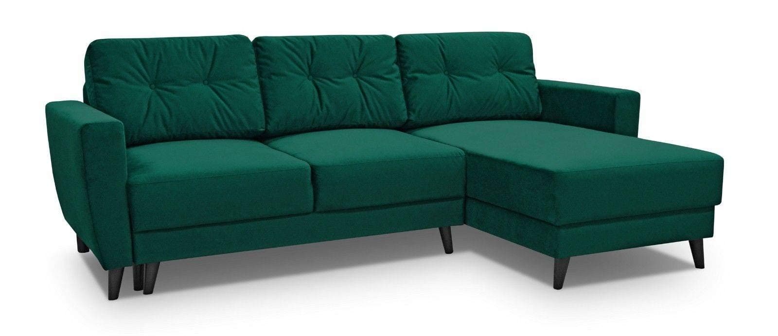 Gama Mobler Corner Sofa Bed Retro with Storage & Sprung Seat, Velluto Fabric, Modular, 3 Seater, L-shape, Universal, Reversible, Pull Out, Wooden Frame (Green)