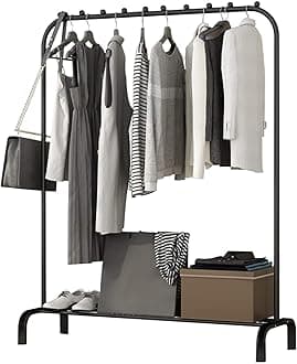 Clothes Rail Metal Clothing Garment Rack with Bottom Shoes Shelf Stand Free Heavy Duty Drying Racks for Clothes with Multi-slip Bead for Hanging Coats Skirts Bedroom Closet Laundry Black