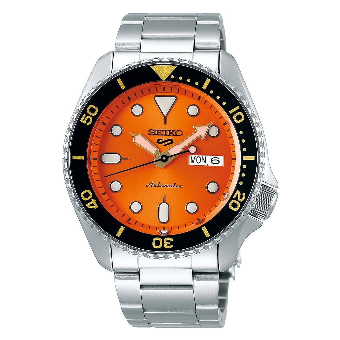 Seiko Analog Orange Dial Silver Band Men's Stainless Steel Watch-SRPD59K1