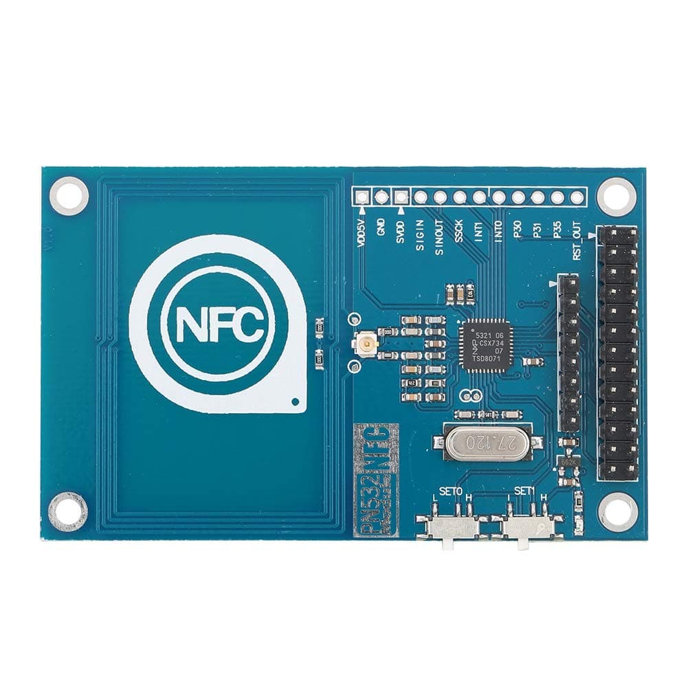 ASHATA NFC RFID Controller Breakout Board,UNO R3 13.56mHz PN532 RFID IC Card Reader Module NFC Board for Arduino Raspberry PI,supports for SPI, IIC, UART interface switching.