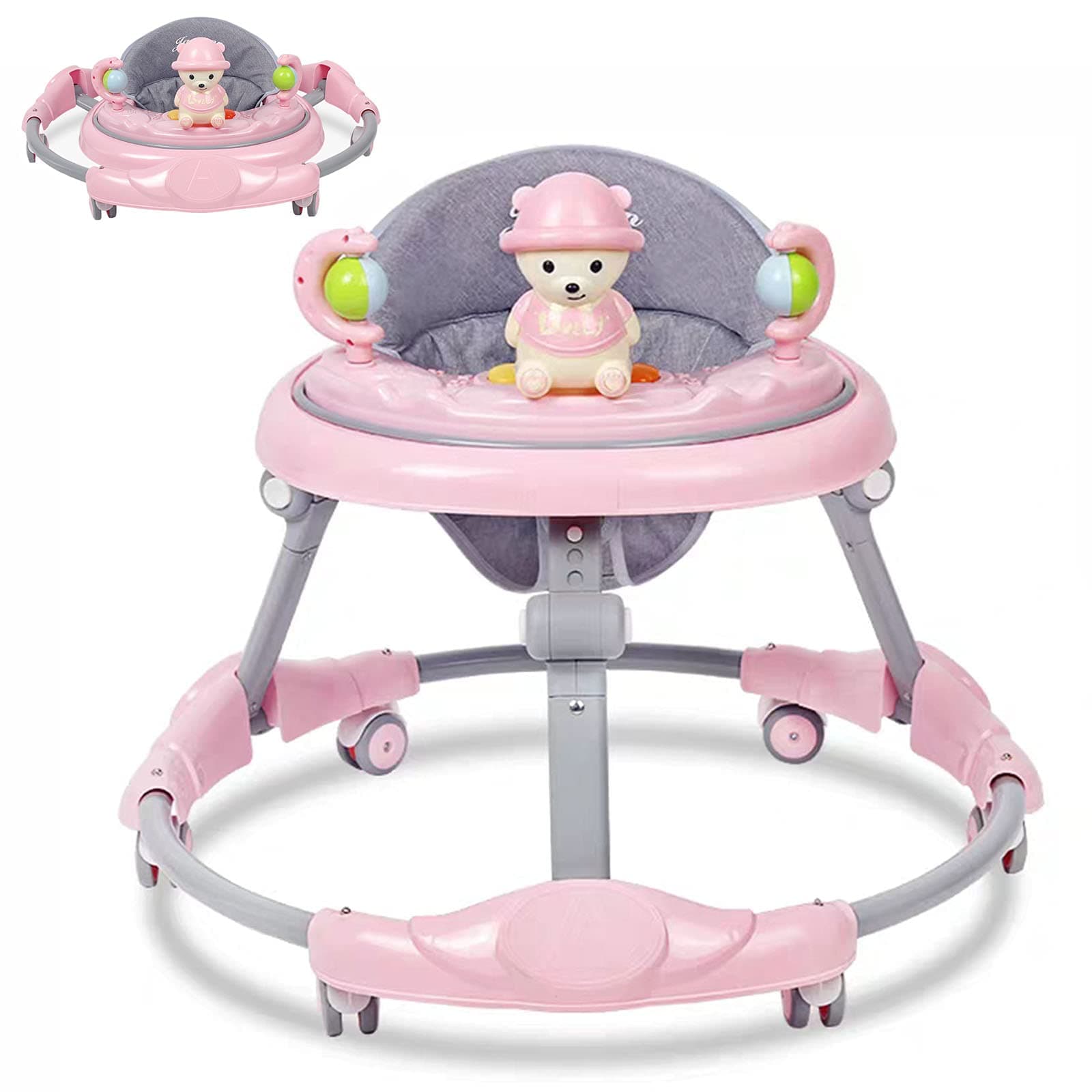 ZHDLJ Adjustable Baby Walker with Universal Wheels for Boys and Girls From 6 Months, Folding Baby Walker with Multifunction Toys, Prevent O-legs, Easy to Fold and Store