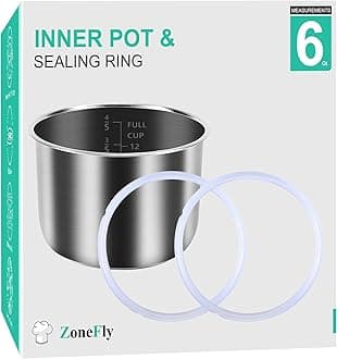 Original 6 Qt Power Cooker XL Replacement Inner Pot with 2 Pack Sealing Ring for Power Pressure Cooker PPC770 PPC771 PRO PCXL-PRO6 PCTR-16 YBD60-100 WAL1 WAL2