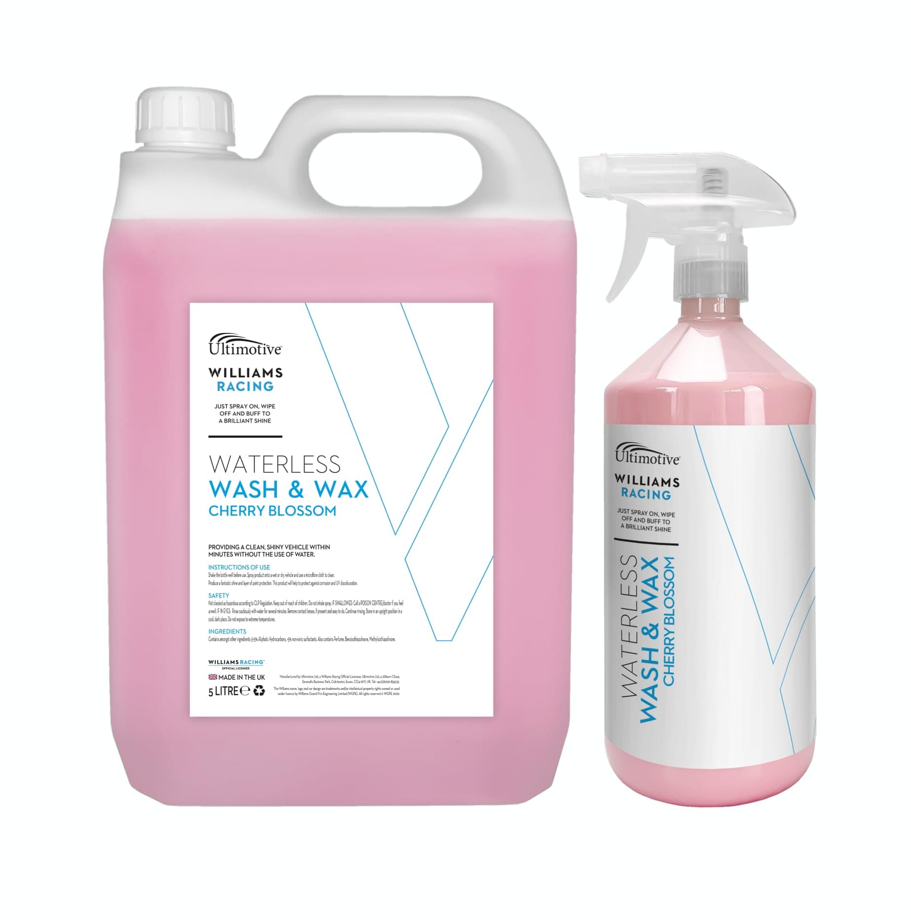 Williams Racing Pink Waterless Wash & Wax 1L + 5L re-fill with Cherry Blossom Fragnance