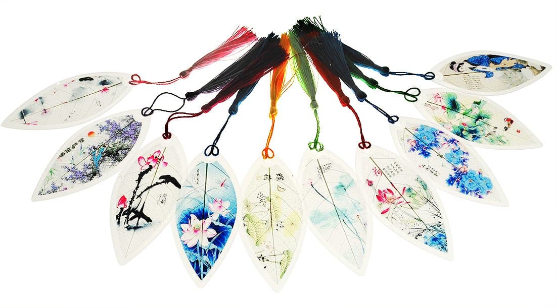 10 Pcs Handmade Leaf Vein Chinese Style Bookmarks Painting Flowers Theme For Kids School Study Decoration Souvenirs Business Christmas Birthday Gift