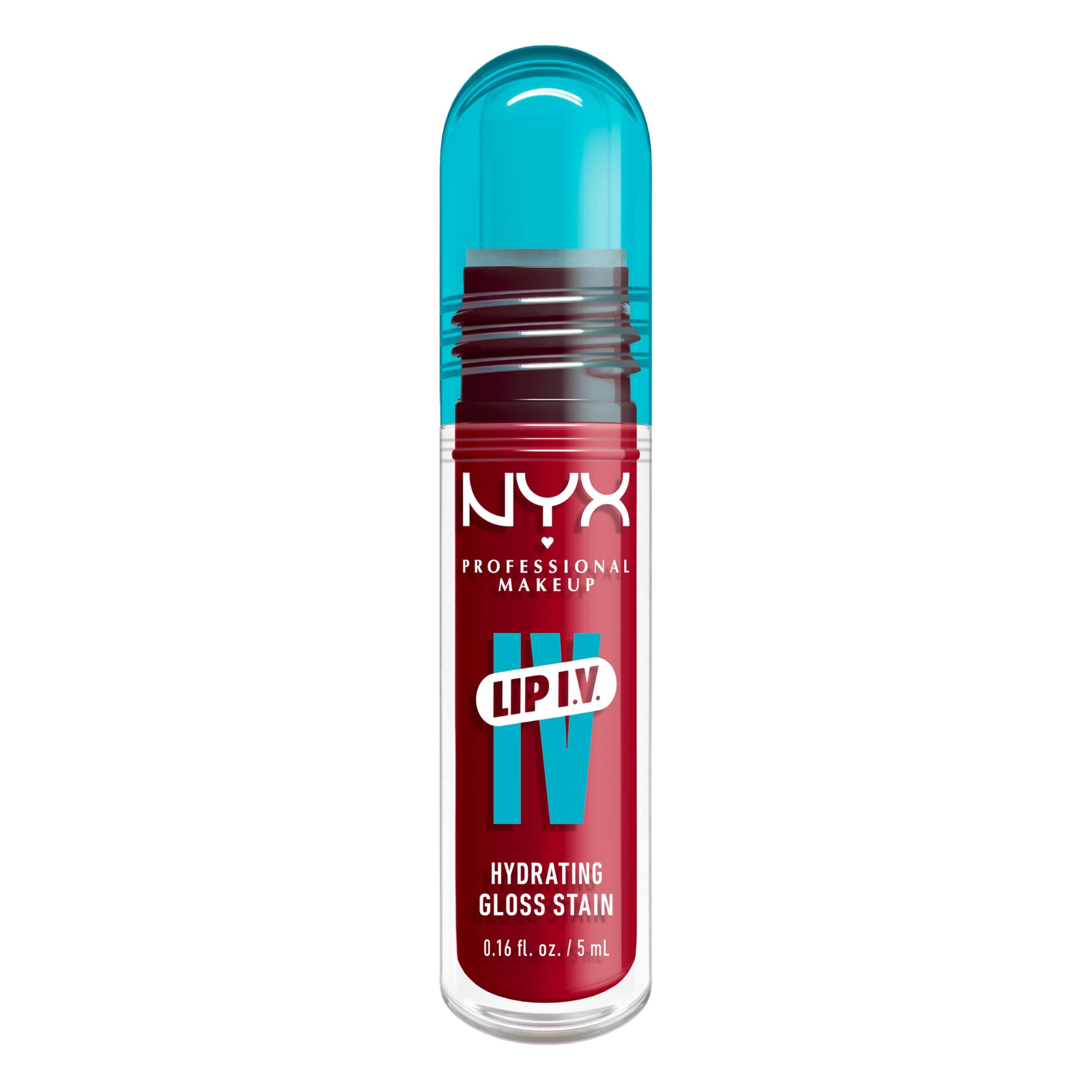 NYX Professional Makeup Lip Gloss and Lip Stain, Lip IV Hydrating Gloss Stain, Up to 12 Hour Hydration, High Pigment, Wet Shine Finish, Shade: Red-y.Set.Wet!