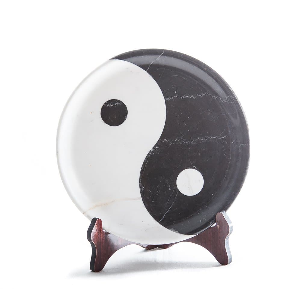 Yin Yang Decorative Plate Bowl China Unique Marble Natural Stone 60% OFF. End of April., white black, 30 x 3 cm
