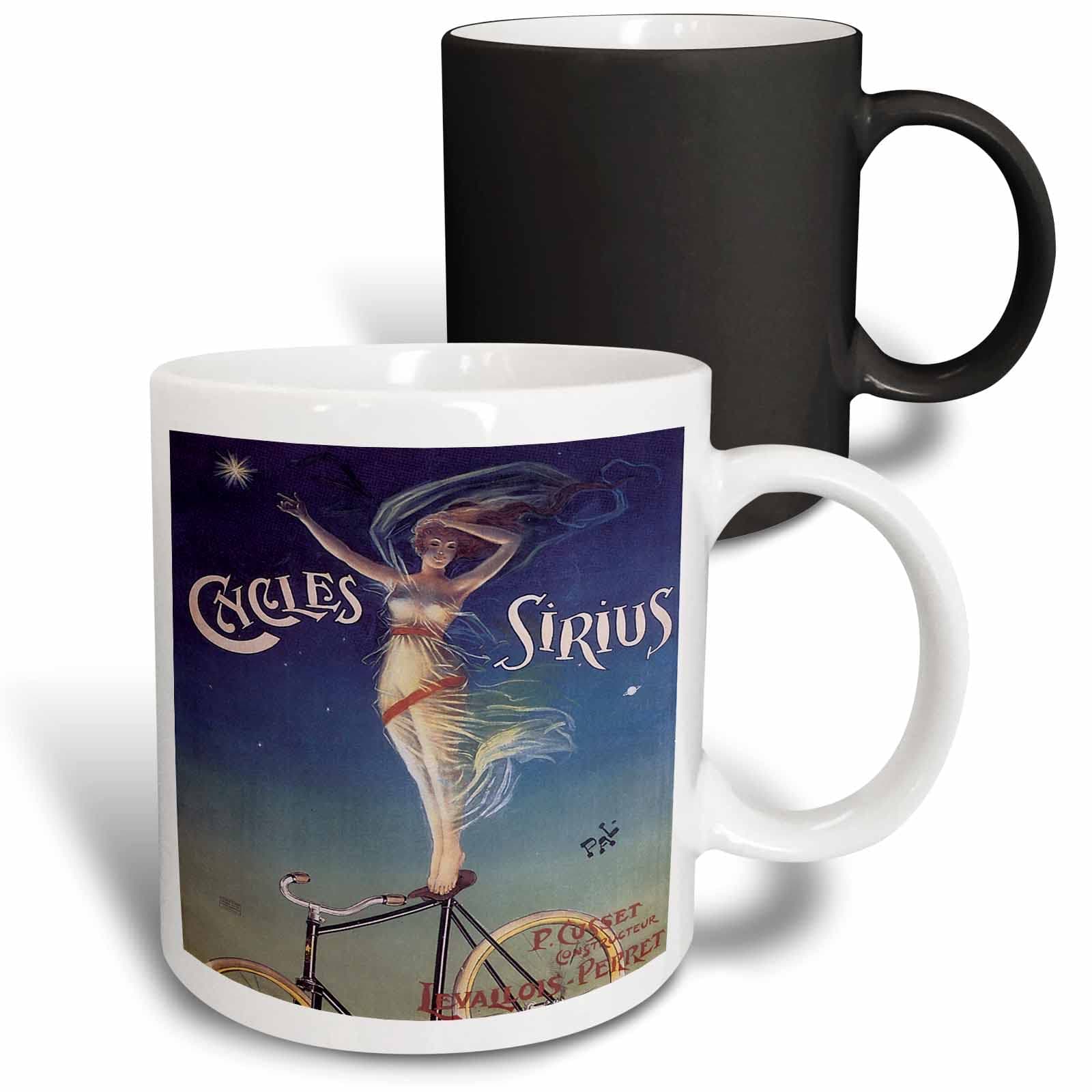 3dRose Cycles Sirius Woman Standing on a Bicycle Seat Advertising Poster 11oz Magic Transforming Mug