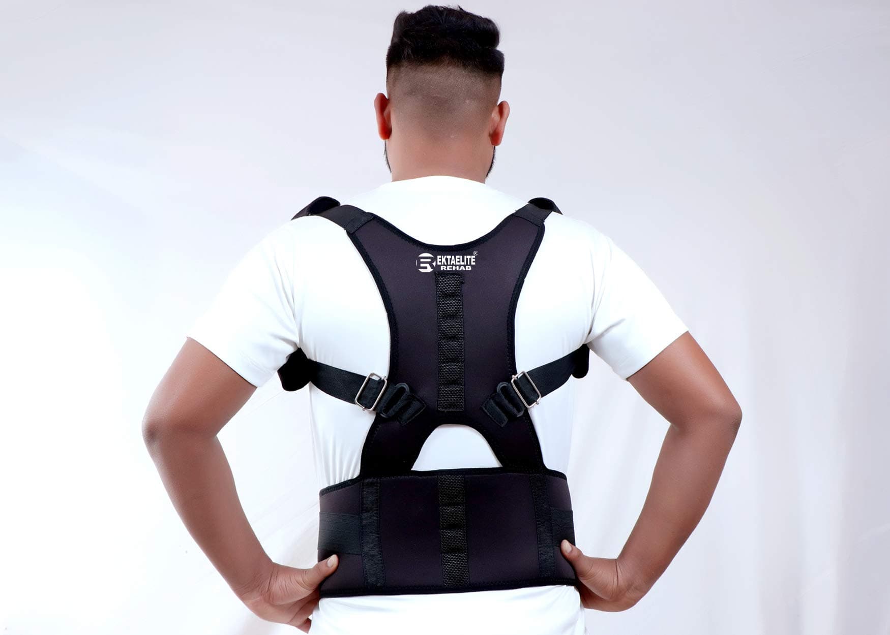 EKTAELITE Rehab Premium Posture Corrector for Lower and Upper Back Pain | Adjustable magnetic Posture correction belt| band posture corrective brace body shaper strap for Men & Women (Large, Black)