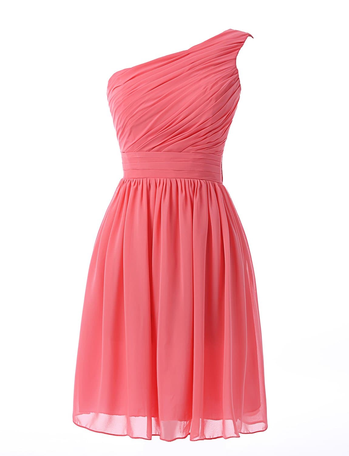 Women's Short Bridesmaid Dresses One Shoulder Chiffon Prom Gowns (XL, Coral)