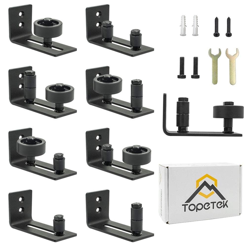 Barn Door Floor Guide Roller - Wall Mount Adjustable Channel Stay Roller with 8 Different Setups Fit for All Sliding Barn Doors, Sits Flush to Floor, Black Powder Coated Bottom Bracket Hardware
