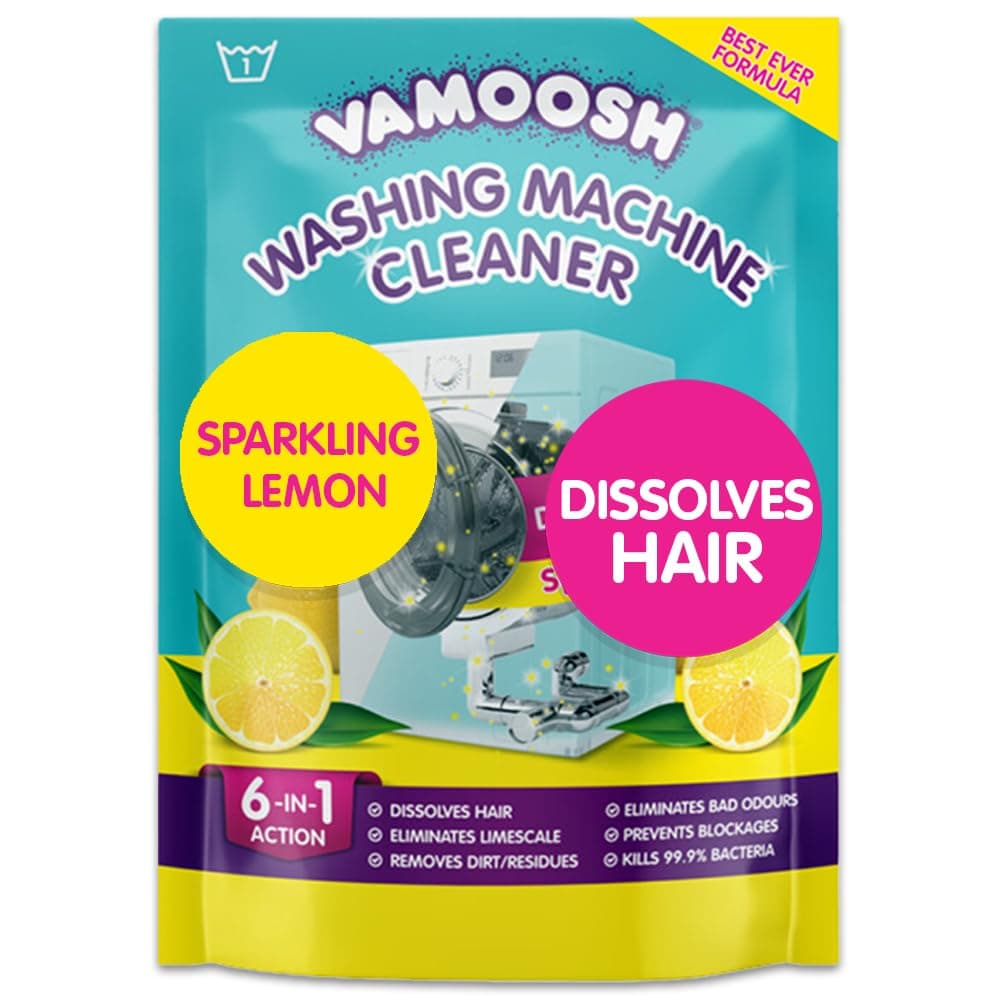 6-in-1 Washing Machine Cleaner, Dissolves Hair, Eliminates Bad Odours, Removes Limescale, Deep Clean, Leaves Smelling Fresh, Antibacterial, Descales (Lemon, Single Pack)