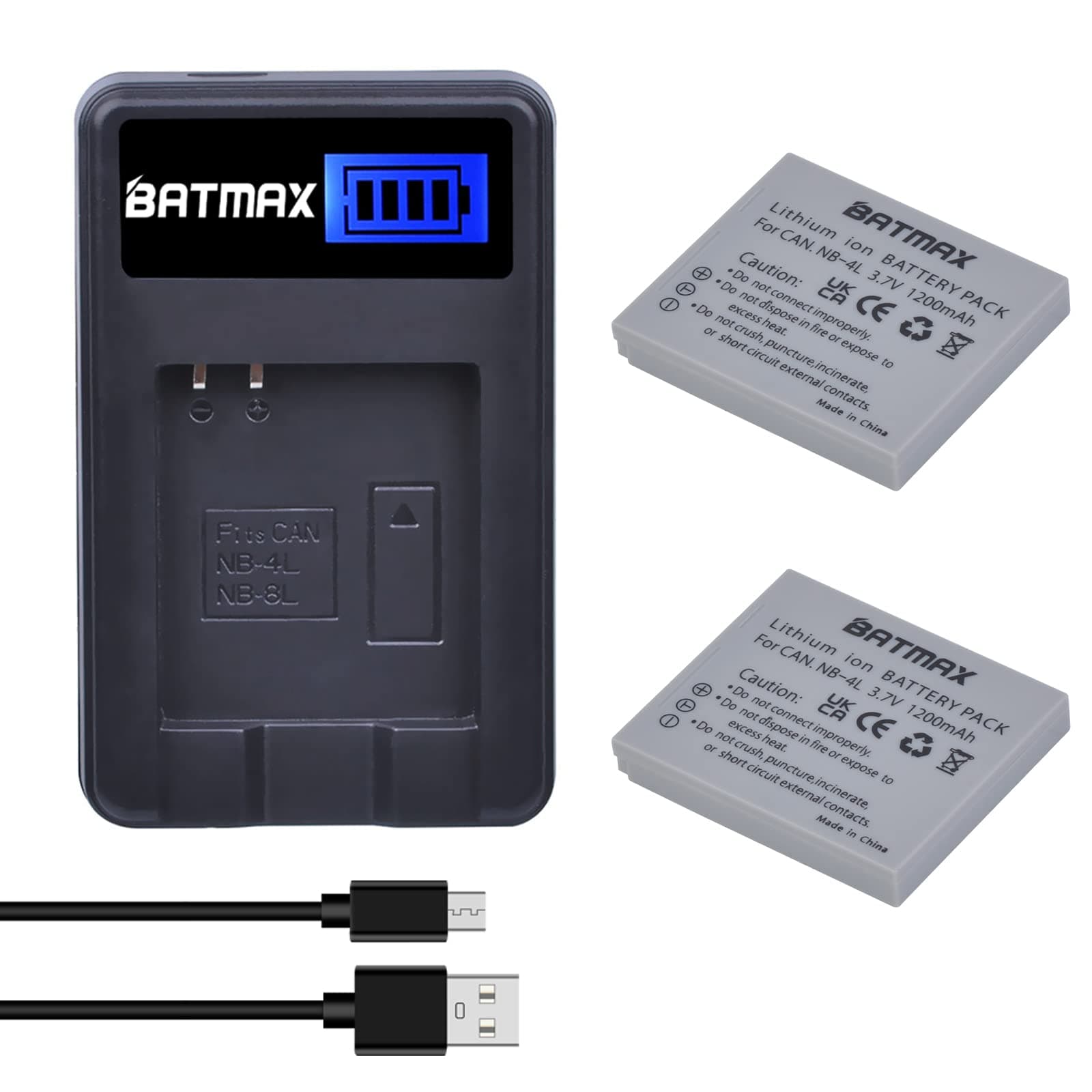 Batmax 2Pcs 1200mAh NB-4L NB4L NB 4L Li-ion Battery + LCD USB Charger for Canon IXUS 30 40 50 55 60 65 80 100 I20 110 115 120 130 is 117 220 225 230 255 HS SD780 S