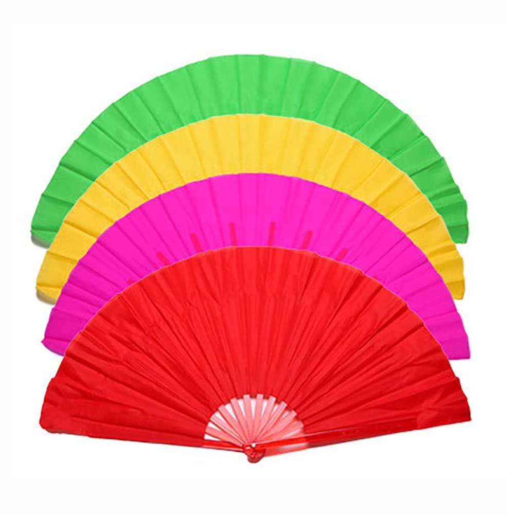 Chinese Dance Fan Plastic Frame Foldable Performances Belly Dance HandFan, Martial Arts Kung Fu Tai Chi Fans, Wedding Holiday Festival Party Gift Fan (4Colors)