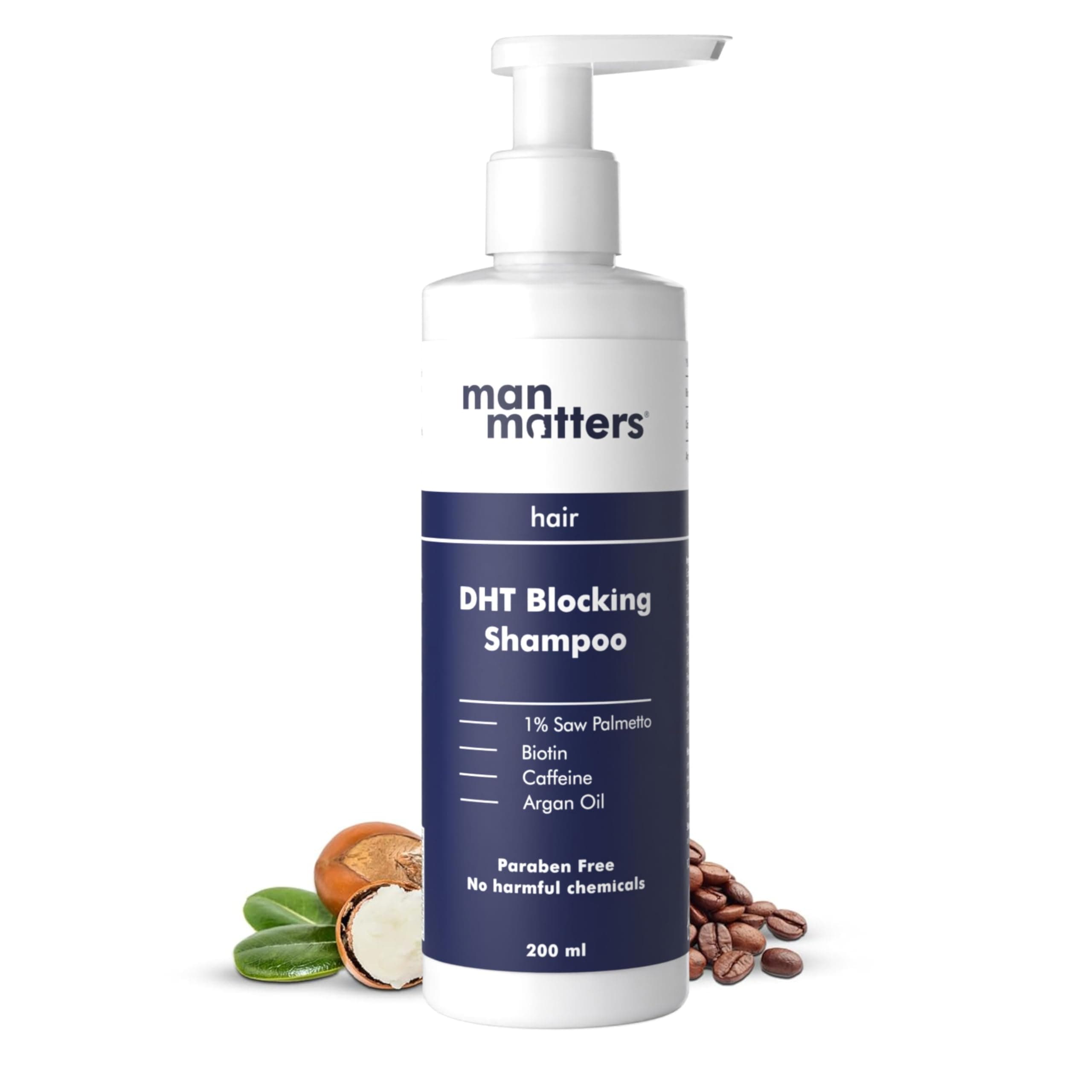 DHT Blocking Anti Hair Fall Shampoo 200ml | Paraben & Sulphate Free | With 1% Saw Palmetto, Biotin, Caffeine & Argan Oil | No Side Effects