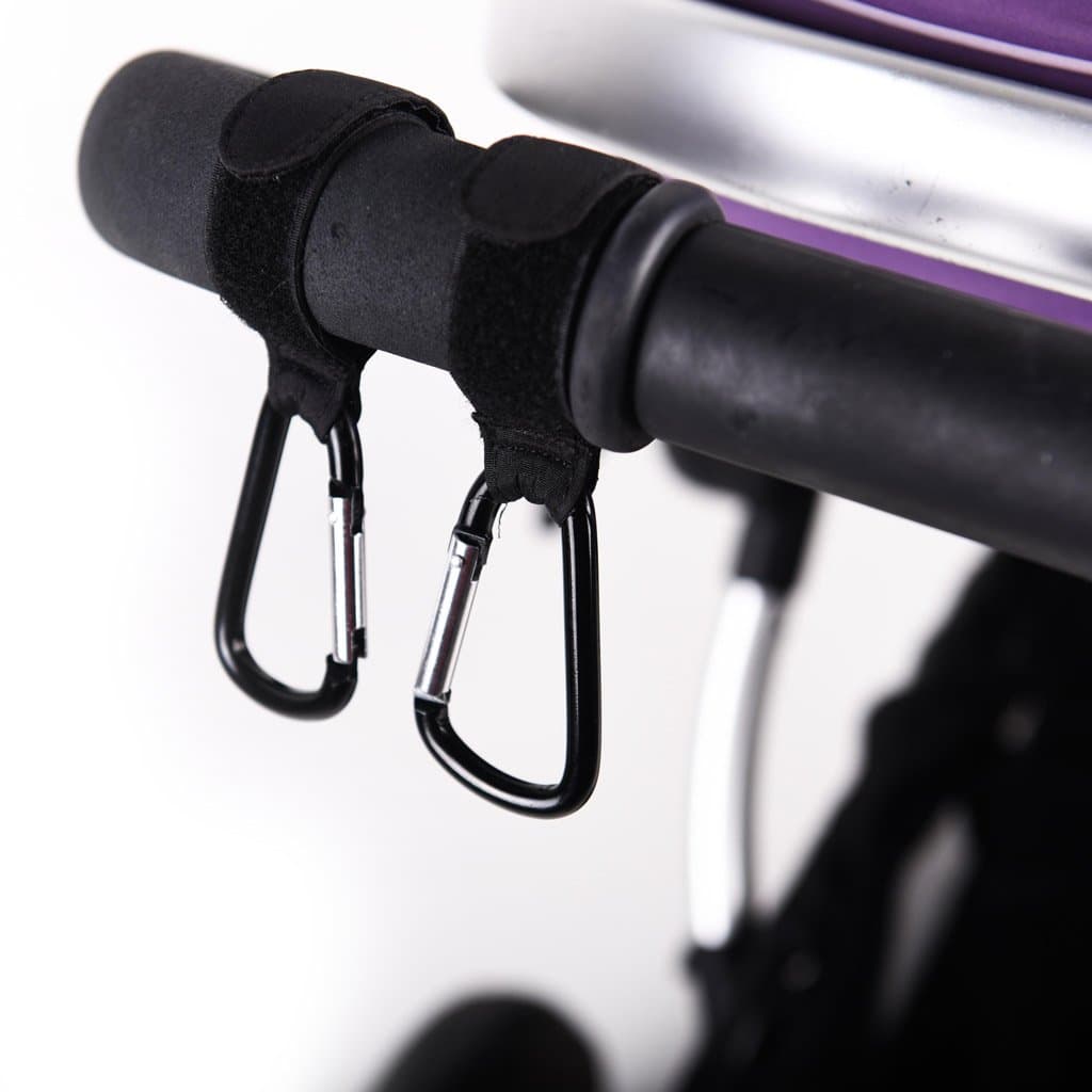 Stroller Hooks 2 Extra Strong Buggy Clips, Universal Fit for Strollers, Hook Bags Securely (Black)