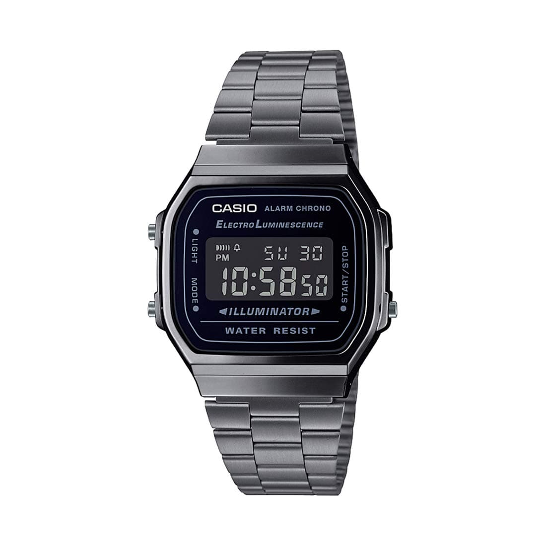 Casio Vintage A168WGG-1BDF Digital Black Dial Unisex Watch Grey Metal Strap (D182)