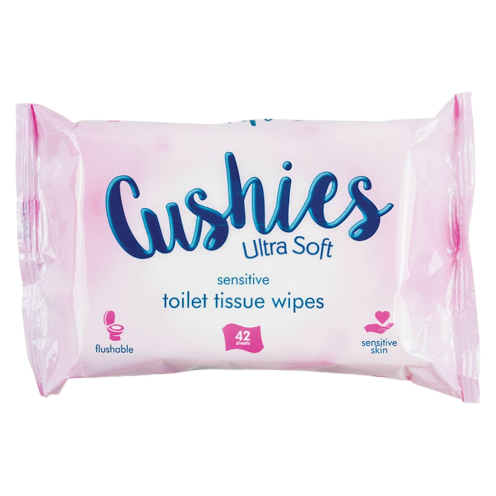 Cushies Sensitive Moist Toilet Wipes: Refreshing Soft Wet Wipes - 42 Wipes for Gentle Cleansing, Classic Cotton Smell - Flushable & Biodegradable - 1 Pack