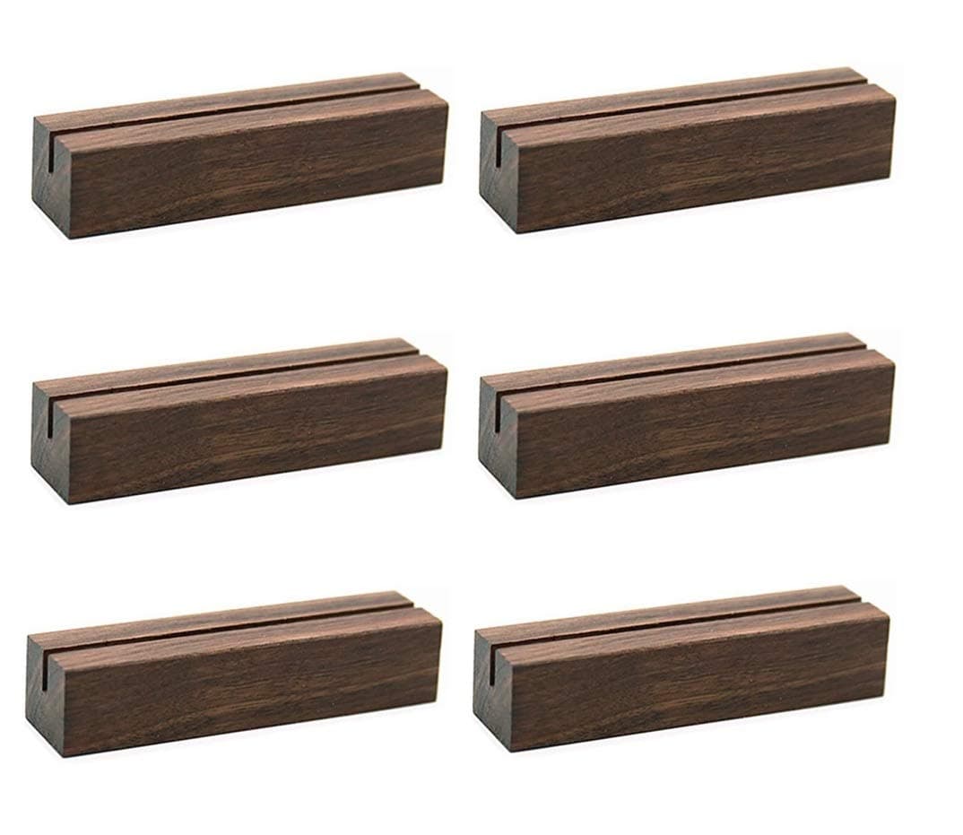 NJ Natural Wood Card Holders Wood Place Card Holders length 12.5 cm, Premium Table Number Holders, Table Place Cards,Wedding Party Table Name, Photo holder, Surprise Card Holder 12x3x2.5 cm: 06 Pcs