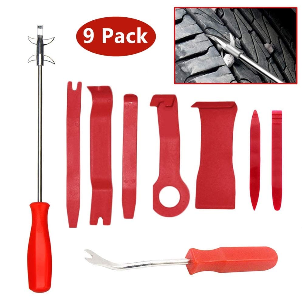 Tyre Stone Remover and Trim Removal Tool, Car Door Panel Audio Trim Pry Tool Kit, Auto Fastener Tire Stones Removing Cleaning Hook