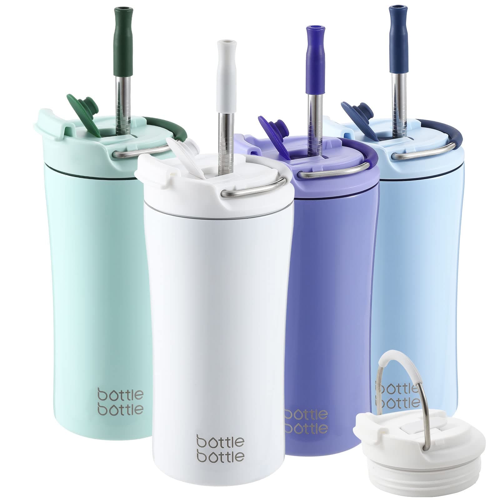 bottlebottle BOTTLE BOTTLE Insulated Coffee Tumblers with Dual-use Lid and Straw Double Walled Iced Travel Coffee Mug for Woman and Man 12oz Stainless Steel Tumbler with Handle（white）