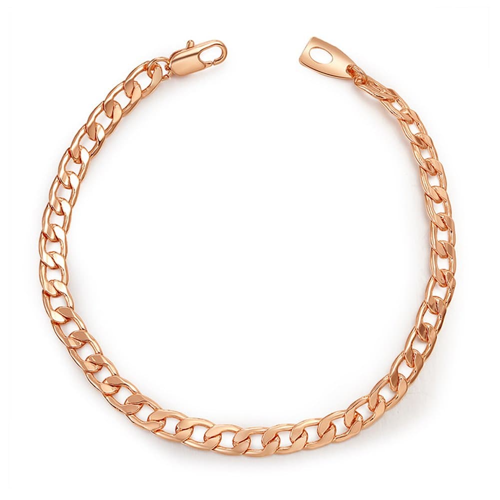 SWOPAN 18K Rose Gold Plated 5MM Wide 8.3inch Flat Cuban Curb Chain Bracelets for Mens Womens Classic Hip Hop Fashion Jewelry with "18KGP" Stamp - 8.3"