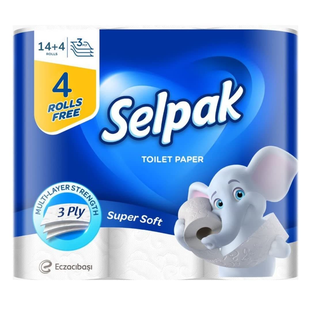 Super Soft Toilet Paper - 140 Sheets x 3 Ply, Pack of 14+4 Rolls | Cushiony soft Selpak Toilet Paper is perfect for your family's personal hygiene and health