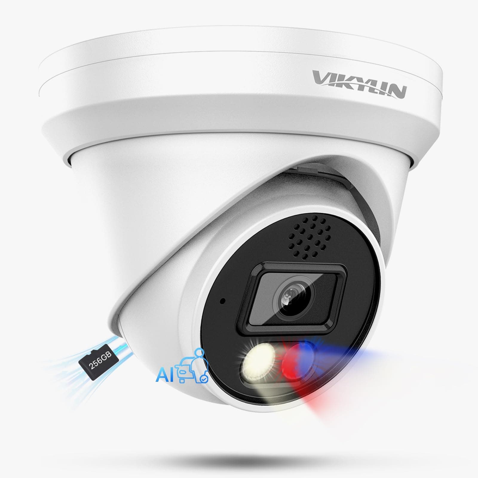VIKYLIN 4K 8MP PoE IP Dome Camera Active Deterrence (red/Blue LED, Siren), 98ft Night Color Vision F1.0, MicroSD 256GB, 2-Way Audio, Blue Iris, NDAA Compliant