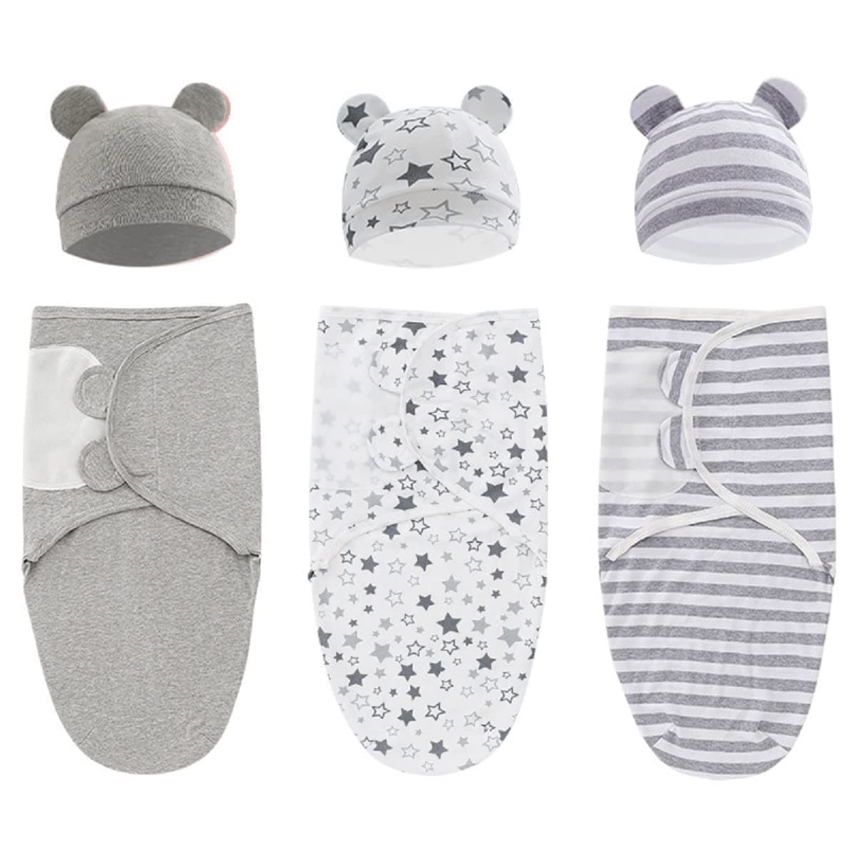 3 Pack Baby Swaddle Blanket Wrap for Newborn Boy & Girl, 100% Cotton Infant Adjustable Swaddling Sleep Sack, Super Soft Nursery Swaddling Blankets