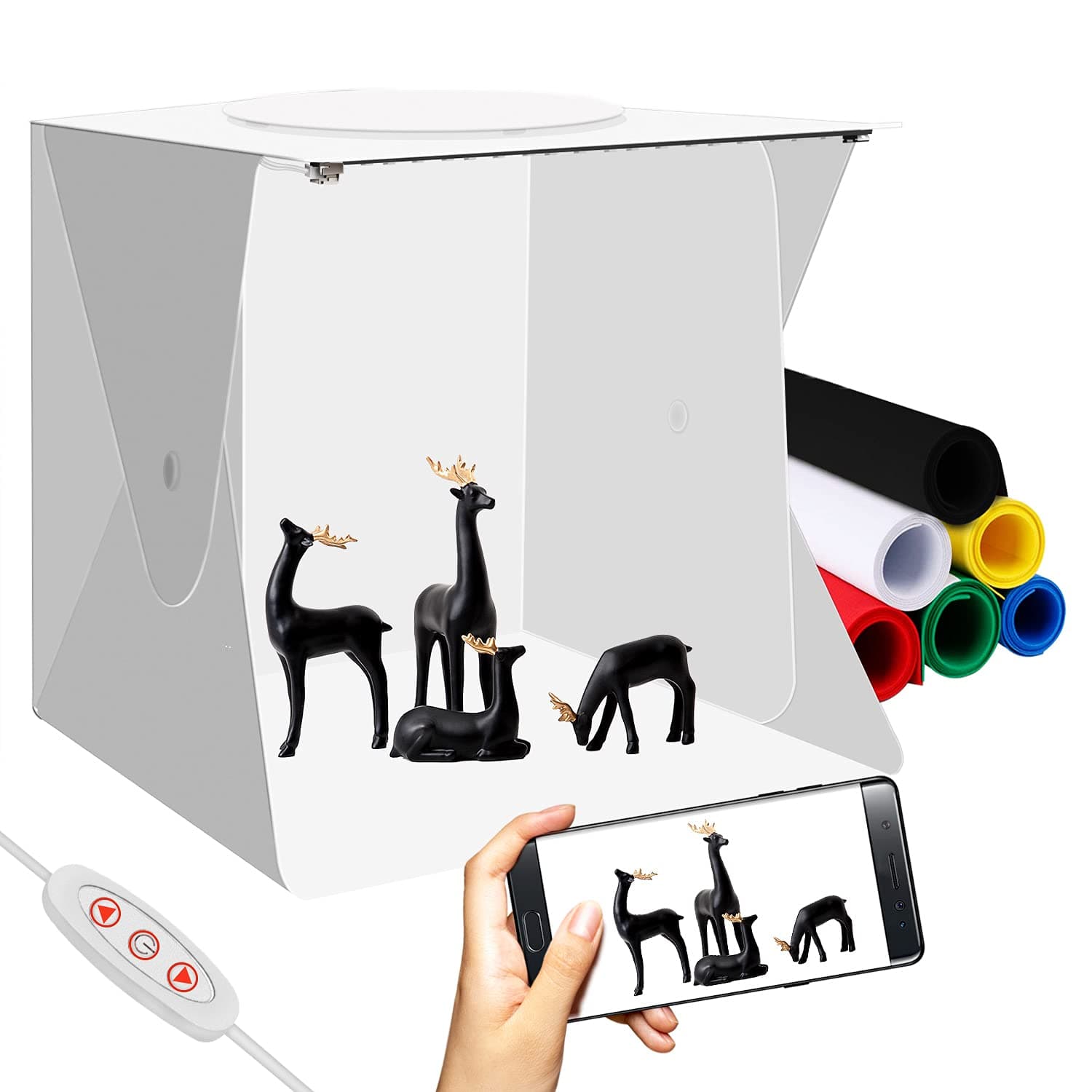 Portable Photo Studio Mini Foldable Shooting Tent Photography Light box Kit with Top Hole, Adjustable Brightness 2 LED Lights and 6pcs Color Background (Small - 9.8 x 8.9'')