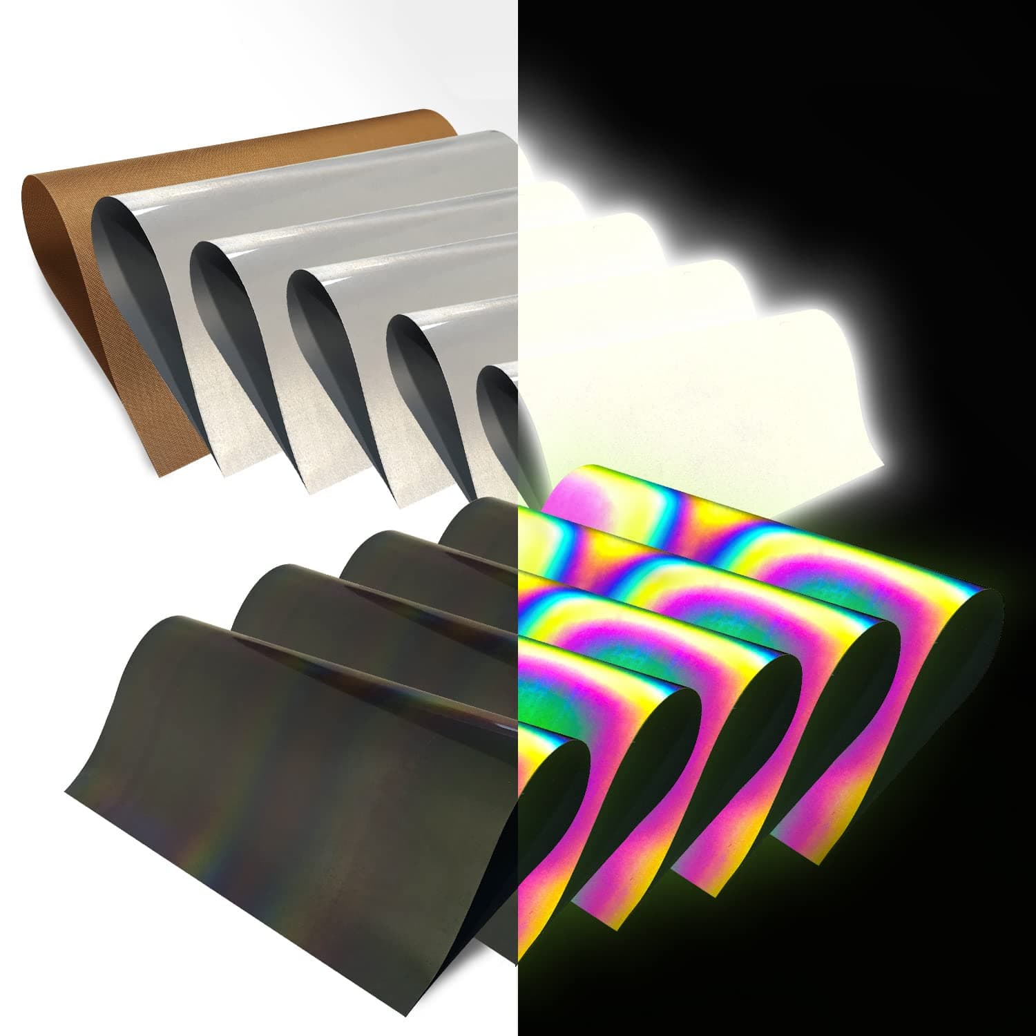 Rainbow Reflective Heat Transfer Vinyl Sheets HTV 11 Packs 12"x10" White Reflective Iron On Vinyl for T-Shirt Contains Teflon(Rainbow Reflective)