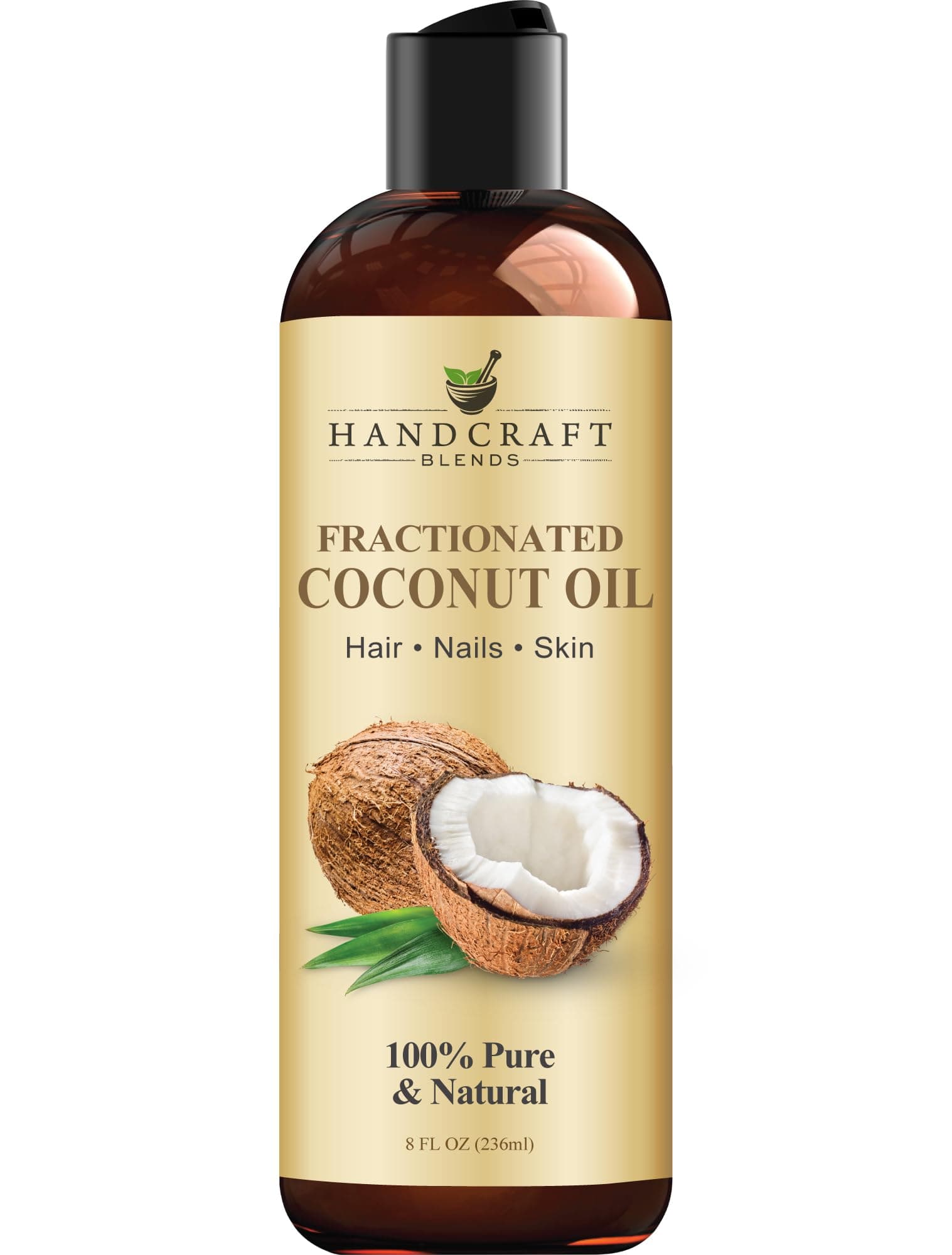 Handcraft Blends Fractionated Coconut Oil - 8 Fl Oz - 100% Pure and Natural - Premium Grade Carrier Oil for Skin and Hair - Hair and Body - Massage