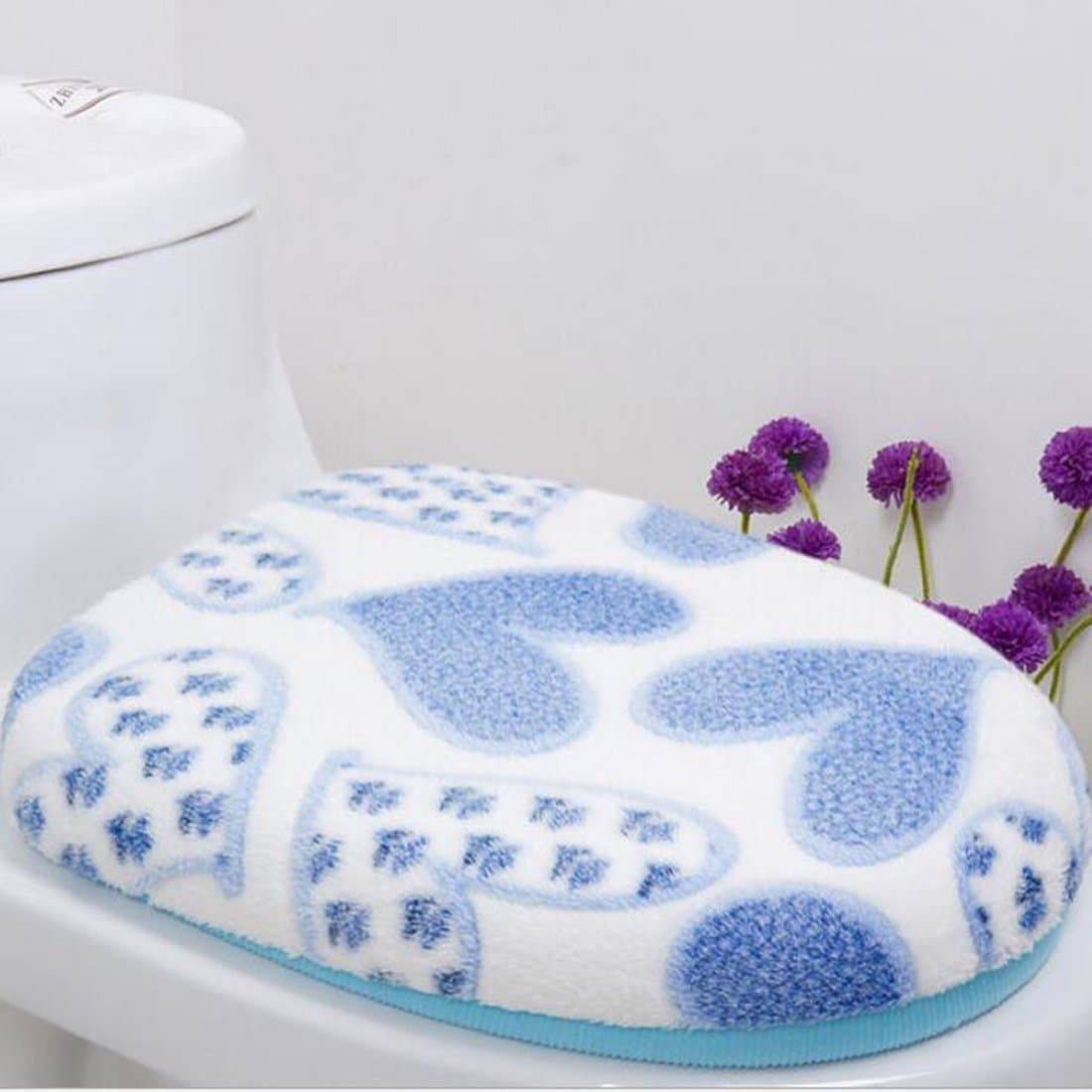 Soft Coral Fleece Two-piece Toilet Pad Seat Cover Warm Washable Twin Set Convenient Closestool Cloth - Blue
