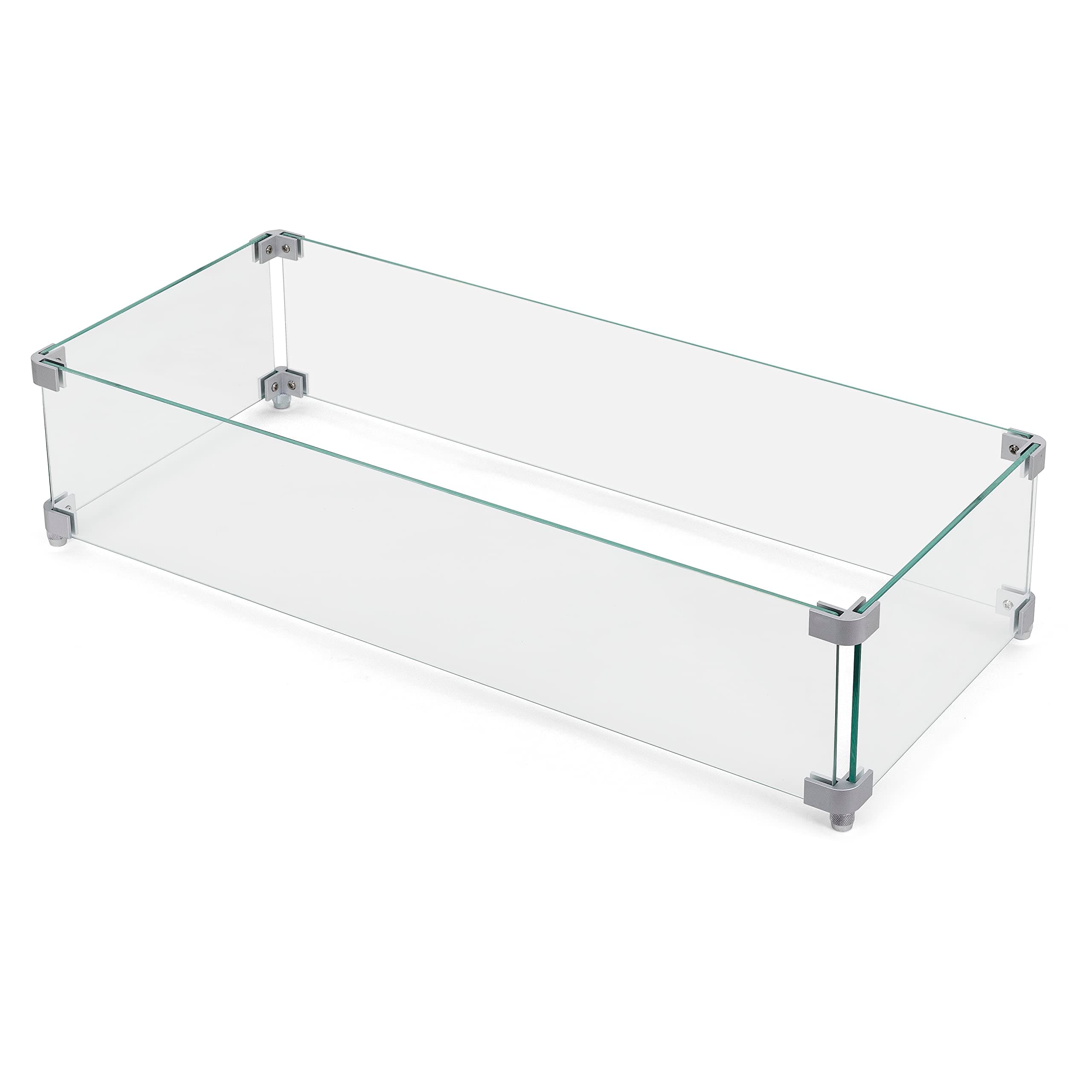 Avestar Nuu Garden Rectangular Fire Pit Wind Guard, Transparent Tempered Glass, Polished Aluminum Brackets, 3M Anti-Slip Pads, Fit for Best Choice 52-inch Fire Table