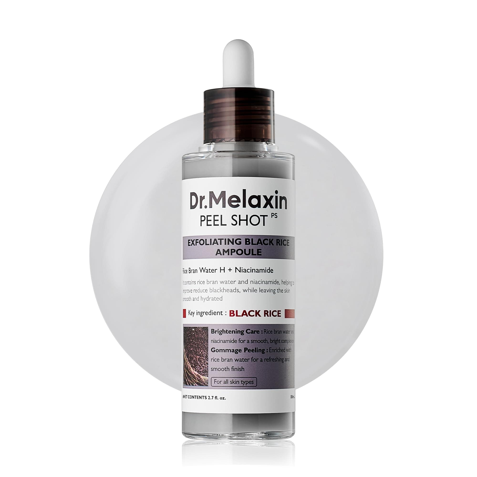 Dr.Melaxin Peel Shot Glow Black Rice Peeling Ampoule 80ml, Dead Skin Remover Gentle Exfoliating with Rice Water Extract, AHA BHA, Niacinamide, Daily Skin Texture, All Skin Types, Korean Skincare