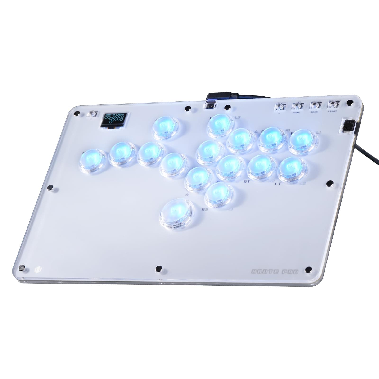 Haute42 Leverless Controller for Arcade Gaming: R16 Retro Rims Series - Thinner Size & Pinky Button(20.6mm) - 16 Keys Crystal Low-profile Switch - Custom RGB Controller for PC/Switch/PlayStation(White)