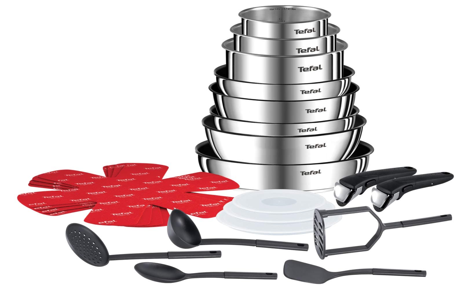 Tefal Ingenio Emotion L925SM14 22-Piece Cookware Set, Frying Pan, Wok, 5 Spatulas, 4 Pan Protectors, 2 Handles, Induction