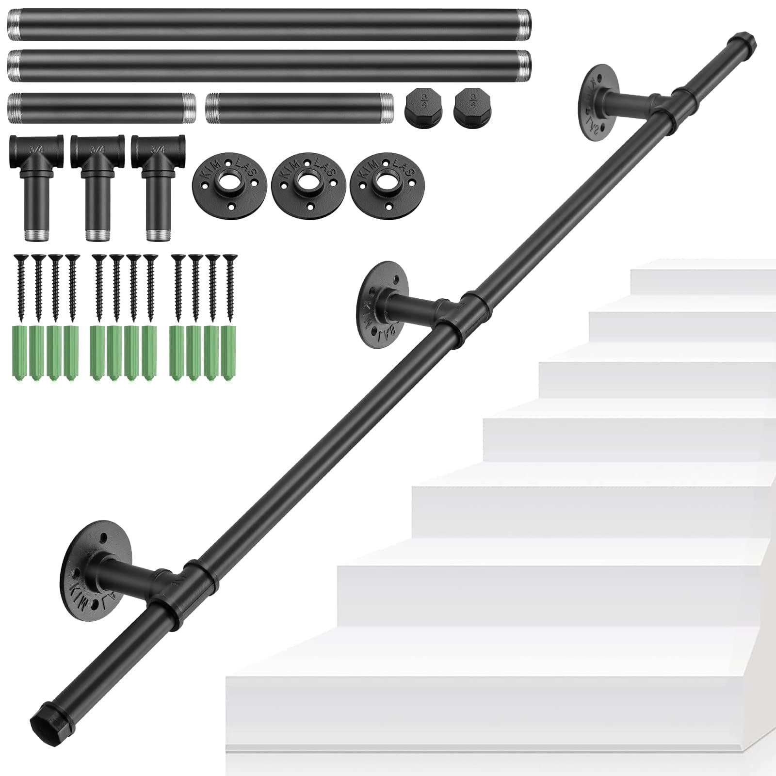TANICE Stair Handrill, Hand Rails Stairs, 1.5M Handrails for Stairs, Anti-Slip Banister Rails, Industrial Pipe Clothes Rail, Outdoor Indoor Industrial Pipe Stair Banister for Elder and Child