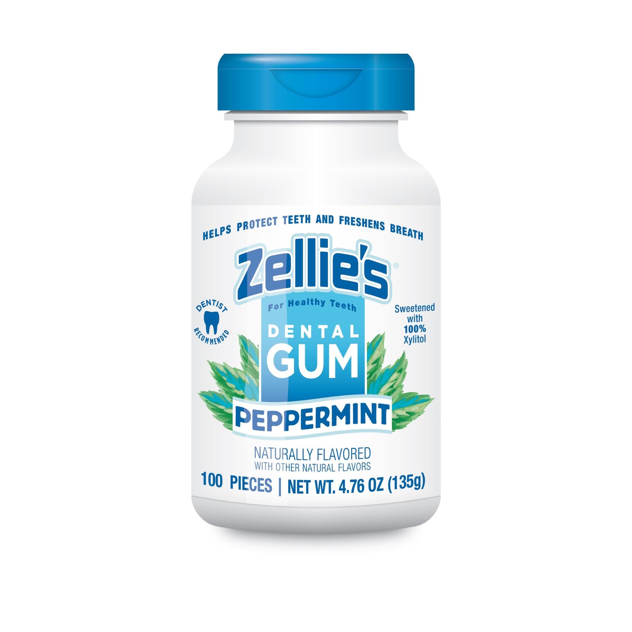 Zellies Xylitol Sugar Free Peppermint Chewing Gum | Peppermint Flavor (100 Count (Pack Of 1))