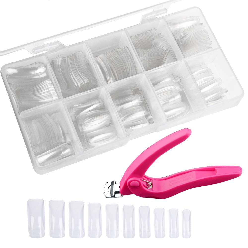 VINFUTUR 500pcs Natural False Nails Artificial Nails 10 Sizes Transparent Half Cover False Nail Tips + False Nail Clipper Acrylic Nail Tips Fake Nails Faulse Nails Kit
