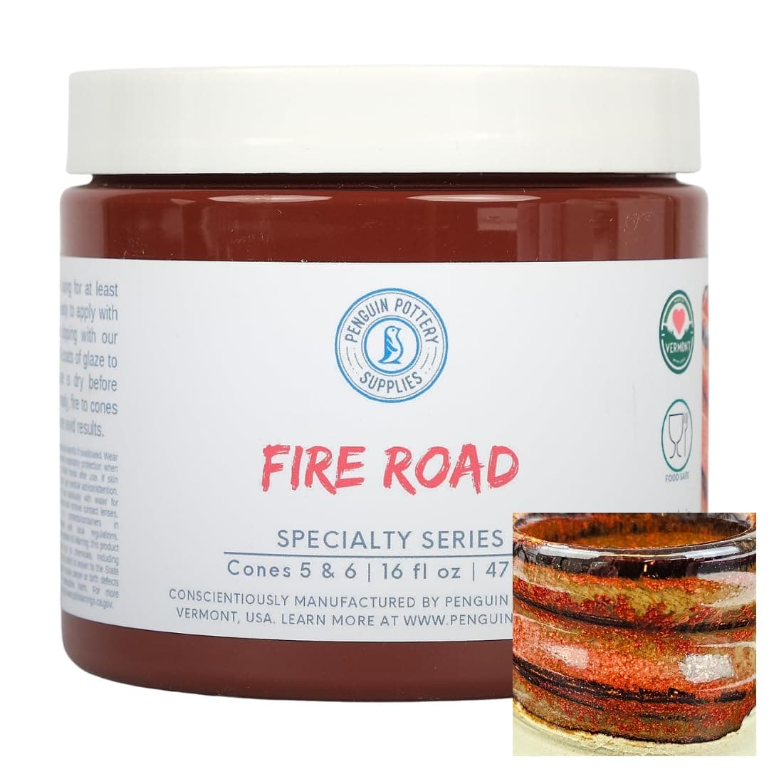 Penguin Pottery - Specialty Series - Fire Road. Mid Fire Glaze for Clay, Pottery Glaze, Cone 5 and Cone 6 - Ceramic Glaze for Pottery (1 Pint | 16 oz | 473 ml)