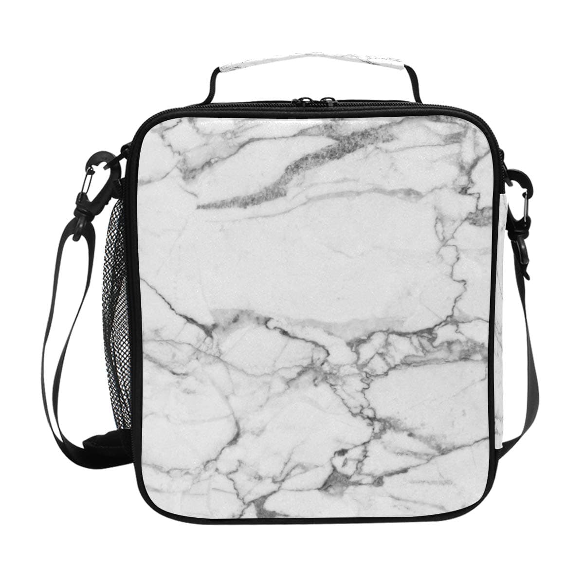 Marble Lunch Box Kids Insulated Lunch Bag Large Freezable Lunch Boxes Cooler Meal Prep Lunch Tote White with Shoulder Strap for Boys Girls Women