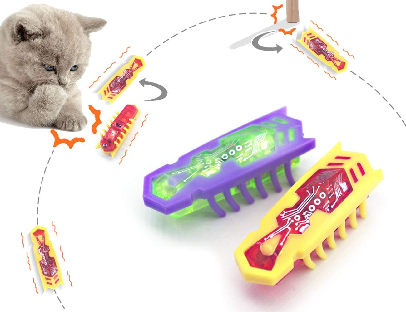 Cat Toys Interactive Electric Insect Toys Battery Operated Auto Move and Turn Over for Prevent boredom (Electronic worm)