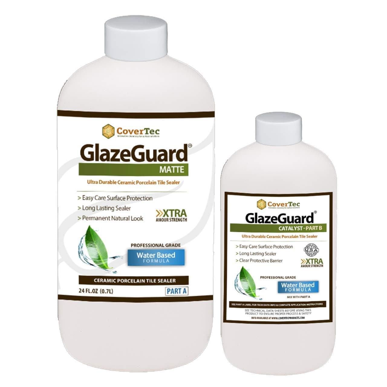 GlazeGuard by CoverTec Matte Floor Sealer Wall Sealer for Ceramic, Porcelain, Stone Tile Surfaces (36oz - Prof Grade (2) Part Kit)